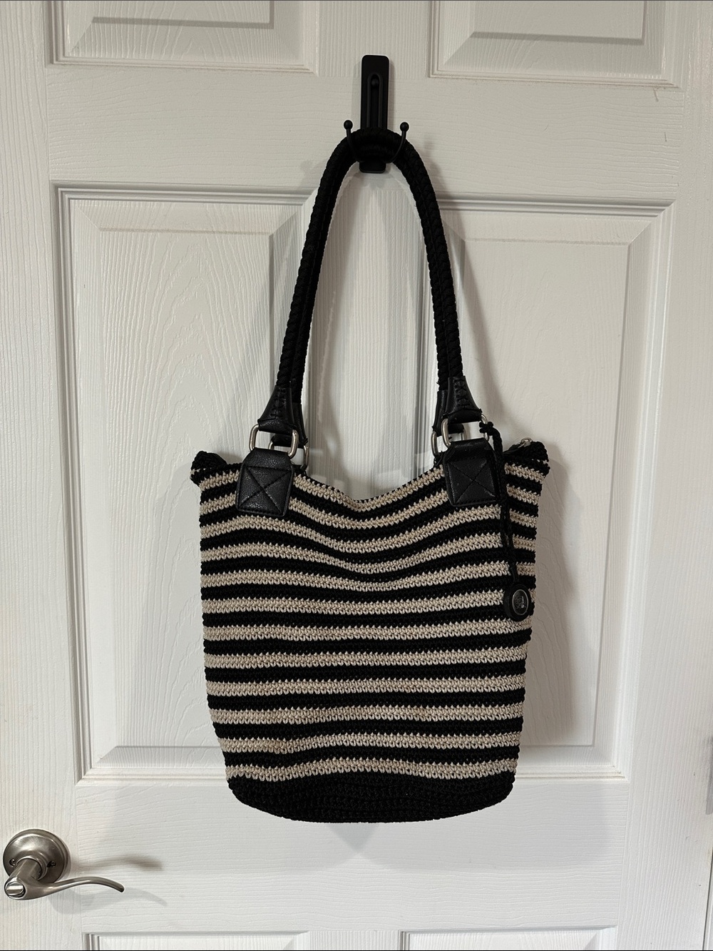 The Sak Black and Cream Striped Crochet Tote Bag - Women